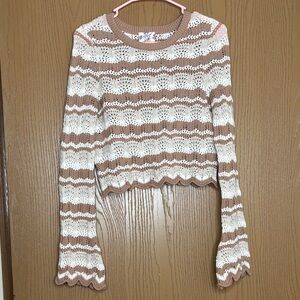 Hippie Rose White and Tan Striped Crop Top